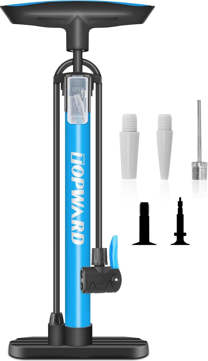 Topward Bicycle Tire Pump Portable, Hand Air Pump for Bike Exercise Balls Inflatables, Fits Presta & Schrader Valve, Bike Floor Pump with Ball Pump Needle for Soccer Volleyball Basketball Inflator - Image 1